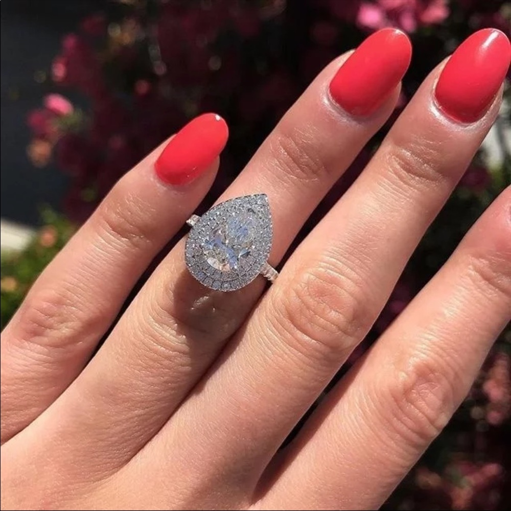 New Pear Cut 925 Silver Diamond Luxury Ring - Picture 4 of 8